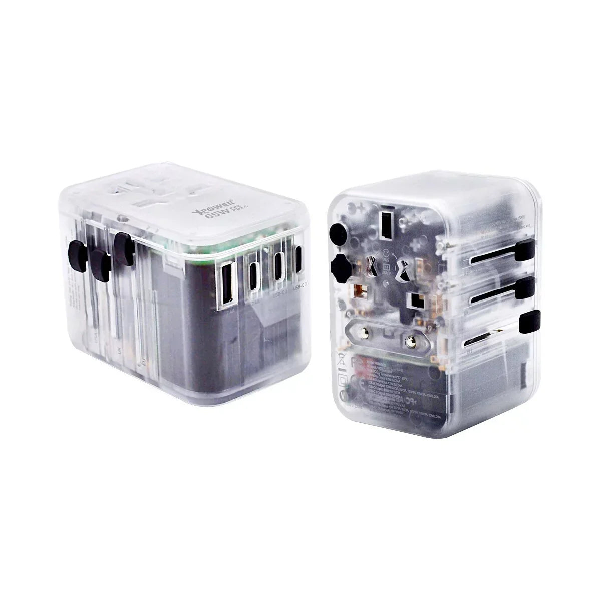 XPower TA65C 65W 5 Ports Gan PD Travel Adaptor - Transparent XPower TA65C 65W 5 Ports Gan PD Travel Adaptor - Transparent